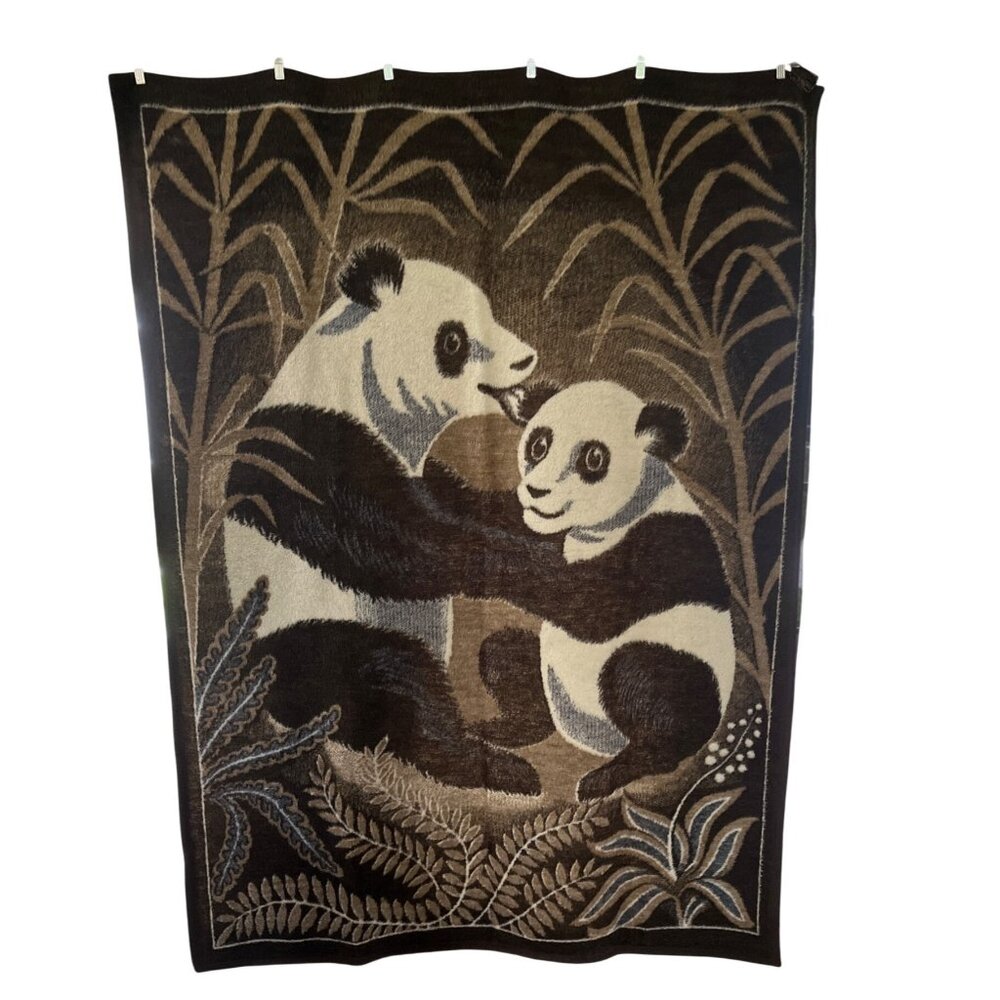 Biederlack Panda Blanket Velour Reversible Vintage Germany Monsanto 54" x 74"